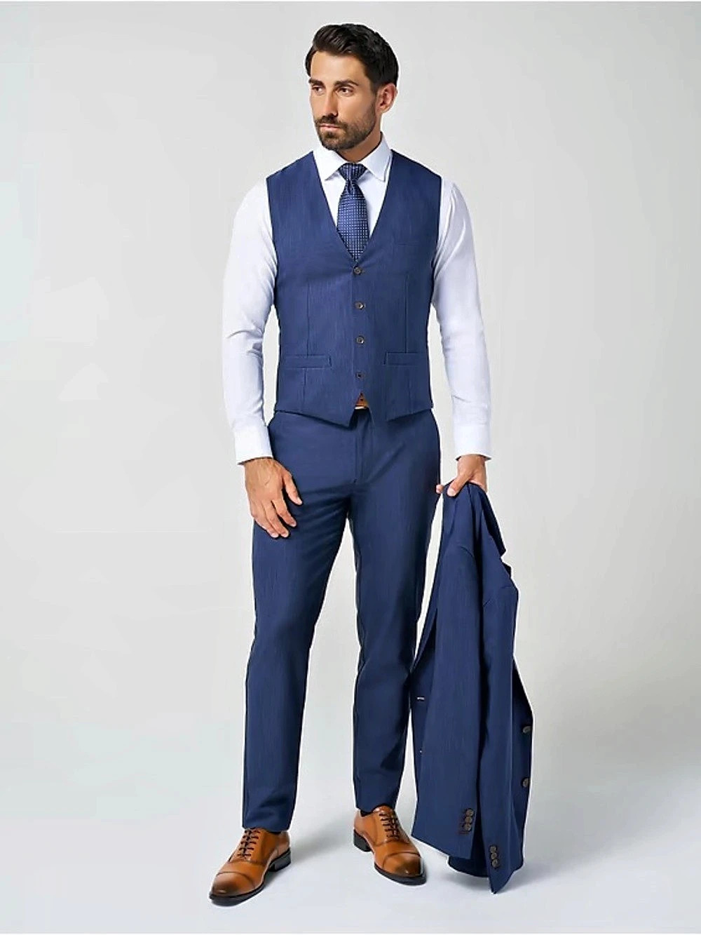 State & Liberty Heathered Navy Stretch Suit Vest Size 42